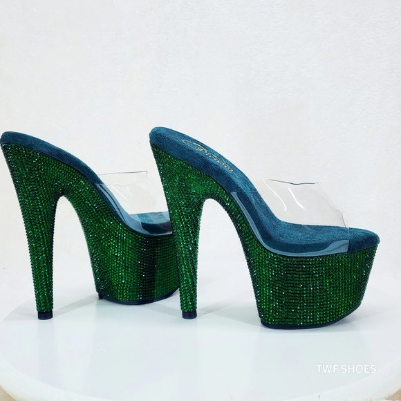 7 Inch Heel BEJEWELED-712RS Green Emerald Rhinestone  Bejeweled Emerald Green Rhinestone Platform 7\
